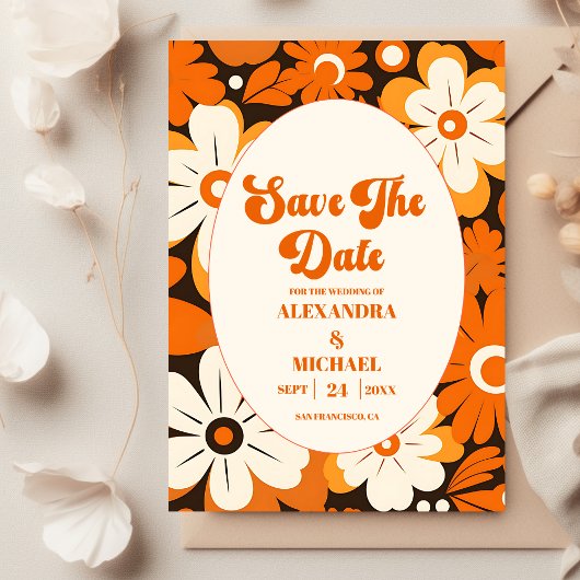 Boho Retro Bloemen Bruiloft Save The Date