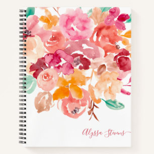 Boho retro bloemen florale waterverf patroon notitieboek