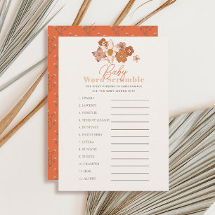 Boho Retro Bloemen Woord Scramble Baby shower spel Kaart