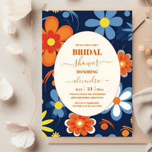 Boho Retro Bloemig Bruidsfeest Kaart