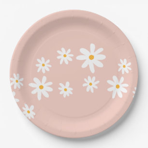 Boho Retro Blush Roze Daisy Bloemen Papieren Bordje