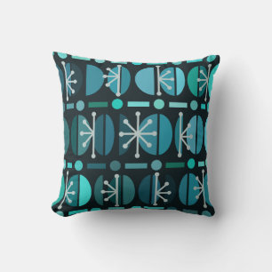 Boho Retro Bowls Lines Blauwgroen Kussen