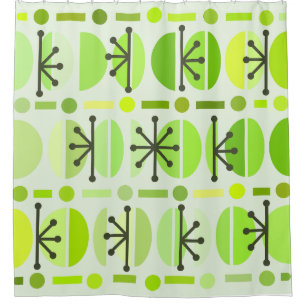 Boho Retro Bowls Lines Chartreuse Douchegordijn