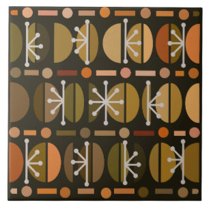 Boho Retro Bowls Lines Dark Earth Tones Tegeltje