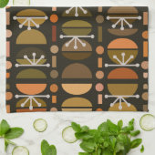 Boho Retro Bowls Lines Dark Earth Tones Theedoek (Gevouwen)