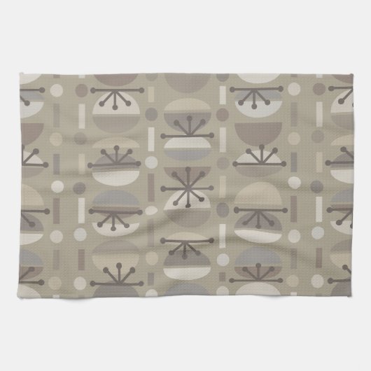 Boho Retro Bowls Lines Taupe Theedoek (Horizontaal)