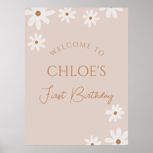 Boho Retro Brown Daisy Poster de bienvenue (Devant)