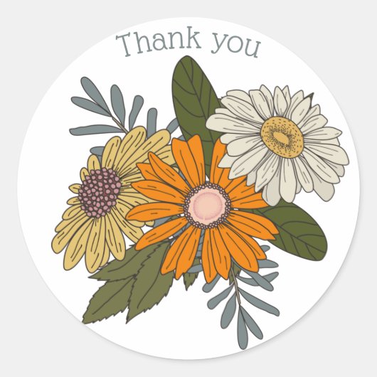 Boho retro  daisies oranje geel ronde sticker (Voorkant)
