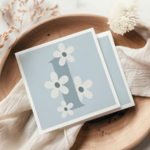 Boho Retro Daisy 1e Groovy Blauwe Verjaardag Servet