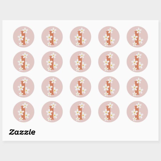 Boho Retro Daisy 1e Groovy Verjaardag Ronde Sticker (Vel)