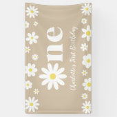 Boho Retro Daisy 1e Verjaardag Spandoek (Verticaal)