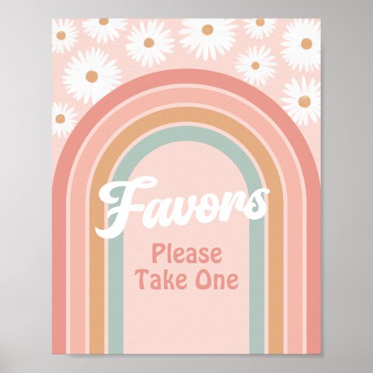 Boho Retro Daisy Birthday Favors Sign Poster (Voorkant)