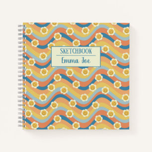 Boho Retro Daisy Flowers Gepersonaliseerd Schetsbo Notitieboek