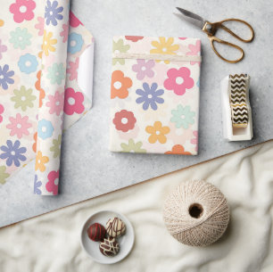 Boho Retro Daisy Flowers, zomer 70 Cadeaupapier