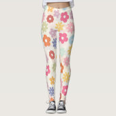 Boho Retro Daisy Flowers, zomer 70 Leggings (Voorkant)