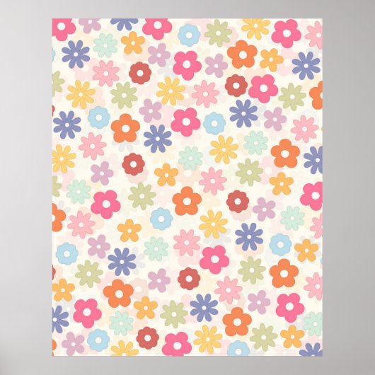 Boho Retro Daisy Flowers, zomer 70 Poster (Voorkant)