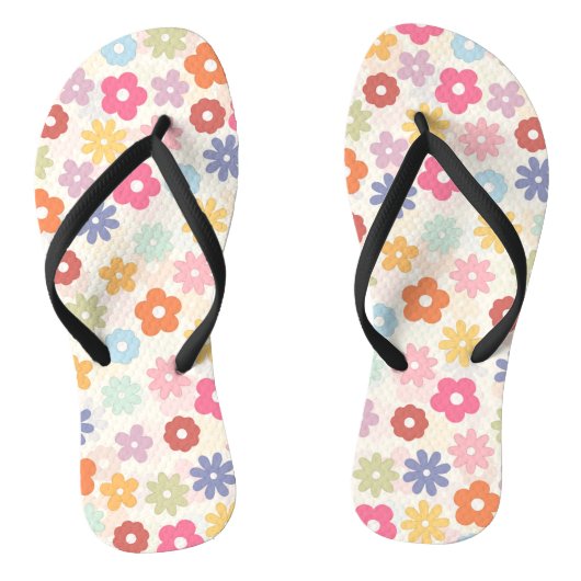 Boho Retro Daisy Flowers, zomer 70 Teenslippers (Voetbed)