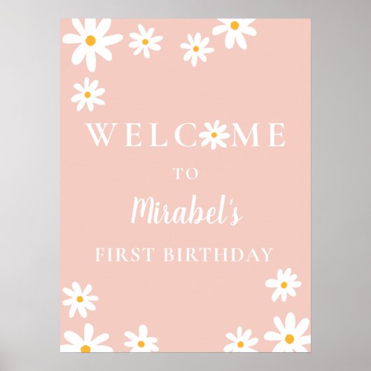 Boho Retro Daisy Wild Een 1e Verjaardag Welkom Poster (Voorkant)