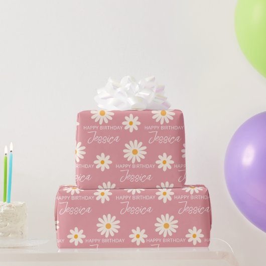 Boho retro desert daisy gepersonaliseerde verjaard cadeaupapier (Feestgeschenken)