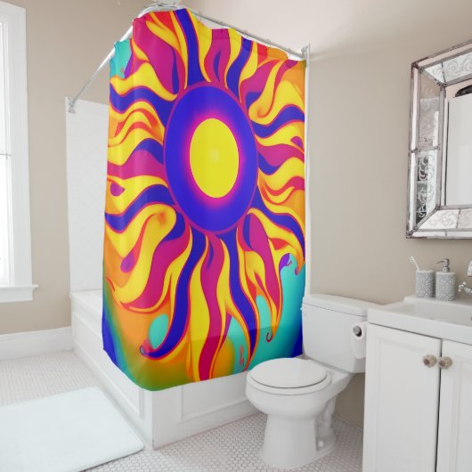 Boho Retro Douchegordijn Sunburst Hippie  (In situ)