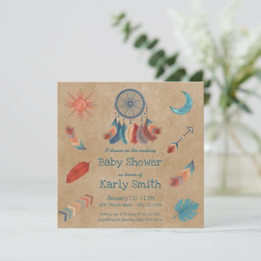 Boho Retro Dreamcatcher Baby shower Invitation (Debout devant)