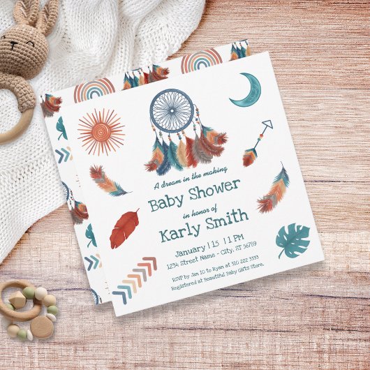 Boho Retro Dreamcatcher Baby shower Invitation