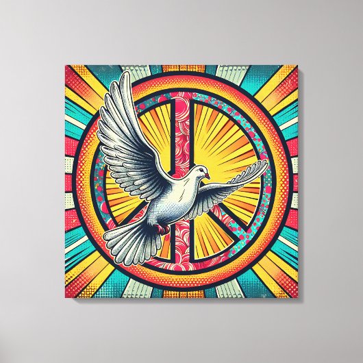 Boho Retro Duif en Vredesteken Canvas Afdruk (Voorkant)