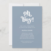 Boho Retro Dusty Blue | Oh Boy Baby shower Kaart (Voorkant)