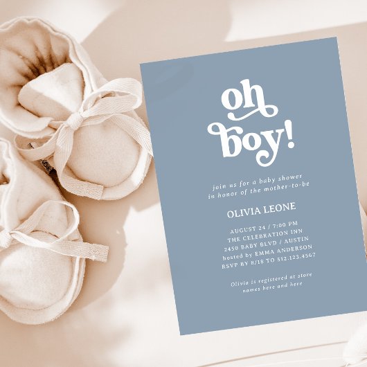 Boho Retro Dusty Blue | Oh Boy Baby shower Kaart