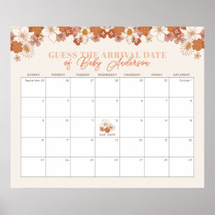 Boho Retro Floral Baby raadt de vervaldatum kalend Poster