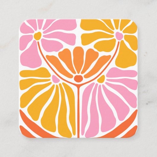 Boho retro Flower Pattern Vierkante Visitekaartje (Voorkant)