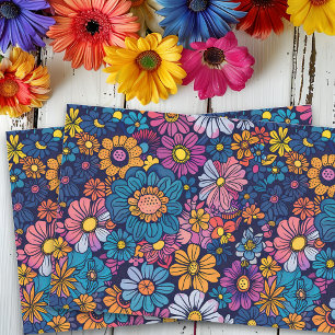 Boho Retro Foral Bloem 70s Krachtig Tissuepapier