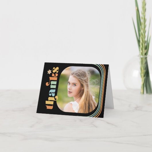 Boho Retro Foto Afstuderen Foldover Bedankkaart (Voorkant)