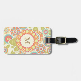 Boho Retro Funky Bloemen Bloemenpatroon (Cream) Bagagelabel