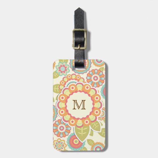 Boho Retro Funky Bloemen Bloemenpatroon (Cream) Bagagelabel (Voorkant verticaal)