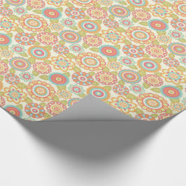 Boho Retro Funky Flowers Floral Pattern (Cream) Cadeaupapier