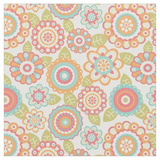 Boho Retro Funky Flowers Floral Pattern (Cream) Stof (Close Up)