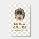 Boho Retro Geruite Patroon Foto ID Barcode Badge (Voorzijde)