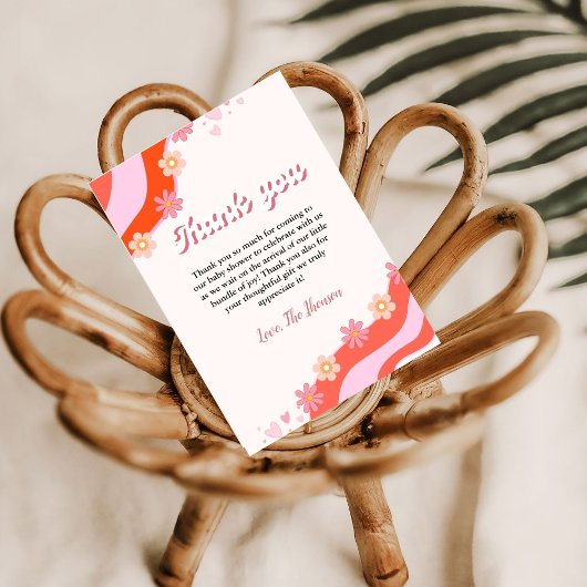 Boho Retro Groovy Daisy baby shower bedankje Aankondiging