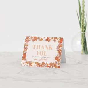 Boho Retro Groovy Floral Baby shower Bedankkaart