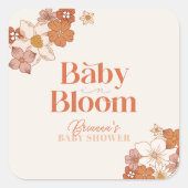 Boho Retro Groovy Floral Baby shower Vierkante Sticker (Voorkant)