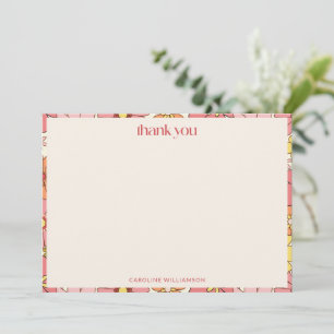Boho Retro Groovy Roze Oranje Bloemige Baby Shower Bedankkaart