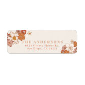 Boho Retro Groovy Sinaasappel Bloemen Etiket (Voorkant)