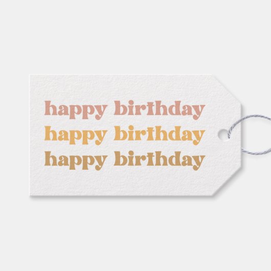 Boho Retro Happy Birthday Gift Label Cadeaulabel (Voorkant (Horizontaal))