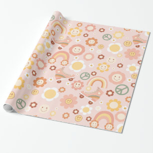 Boho retro hippie groovy pastel cadeaupapier