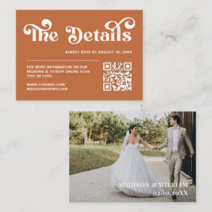 Boho Retro jaren 70 Burnt Sinaasappel bruiloft web Informatiekaartje