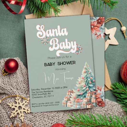 Boho Retro Kerst Baby shower Kaart