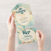 Boho Retro Kleurrijke Bloemen Bruiloft All In One Uitnodiging (Afscheurbaar)