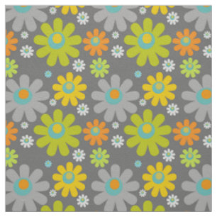 Boho Retro Multicolour Daisies op grijs Stof