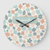 Boho retro pastel flower print grote klok (Voorkant)